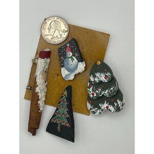 4 Pc Lot Christmas Holiday Brooches Hand Painted Snowman Christmas Trees Santa